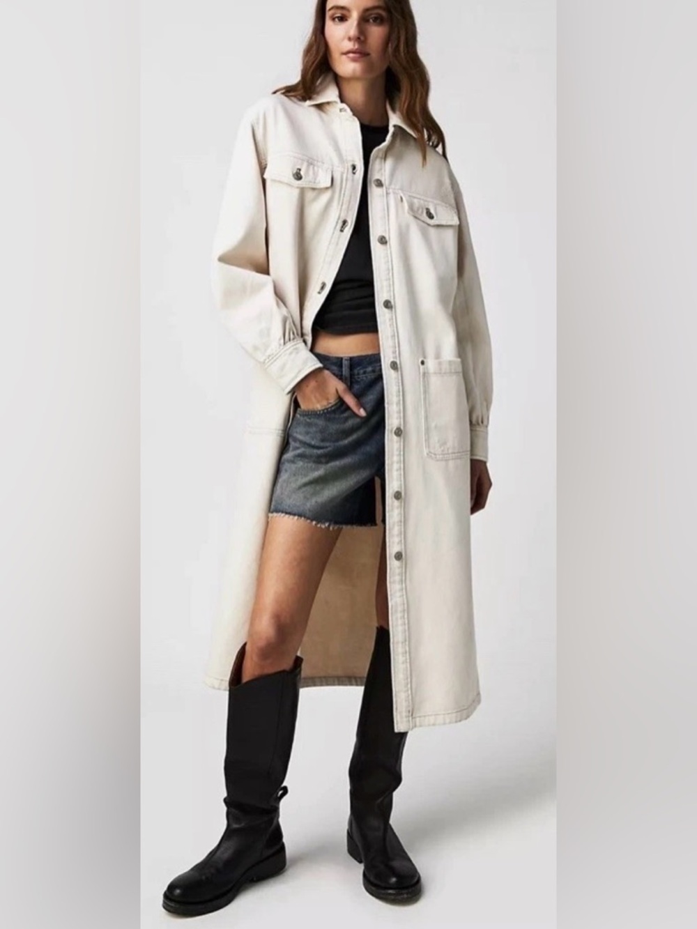 Free People We The Free Fearless
Longline Denim Duster Ecru Medium NWT